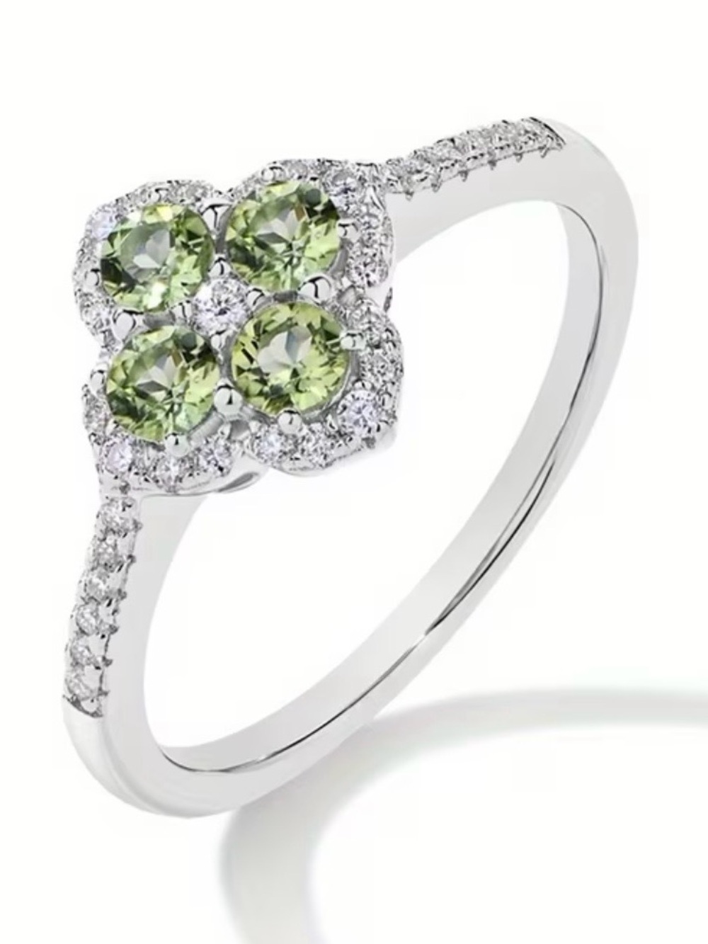 Peridot & Moissanite Diamond Sterling Silver Clover Ring